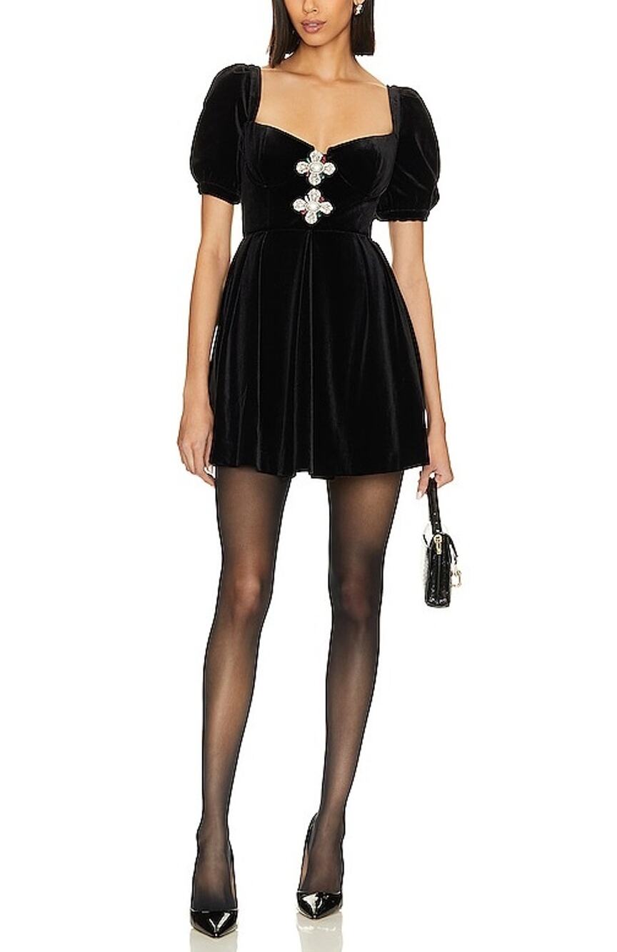 Self-Portrait Velvet Black Sweetheart Mini Dress Size US 4 / UK 8